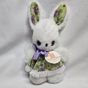 9" VINTAGE Harrington's White Bunny Rabbit Plush NEW Old Stock w Tag UK Spring E